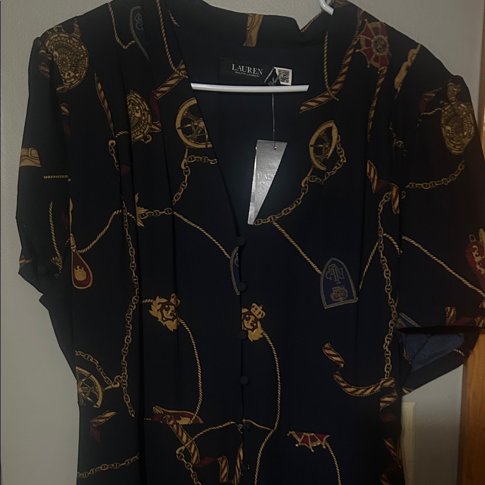 Lauren Black and Gold Chain Print Midi Dress
